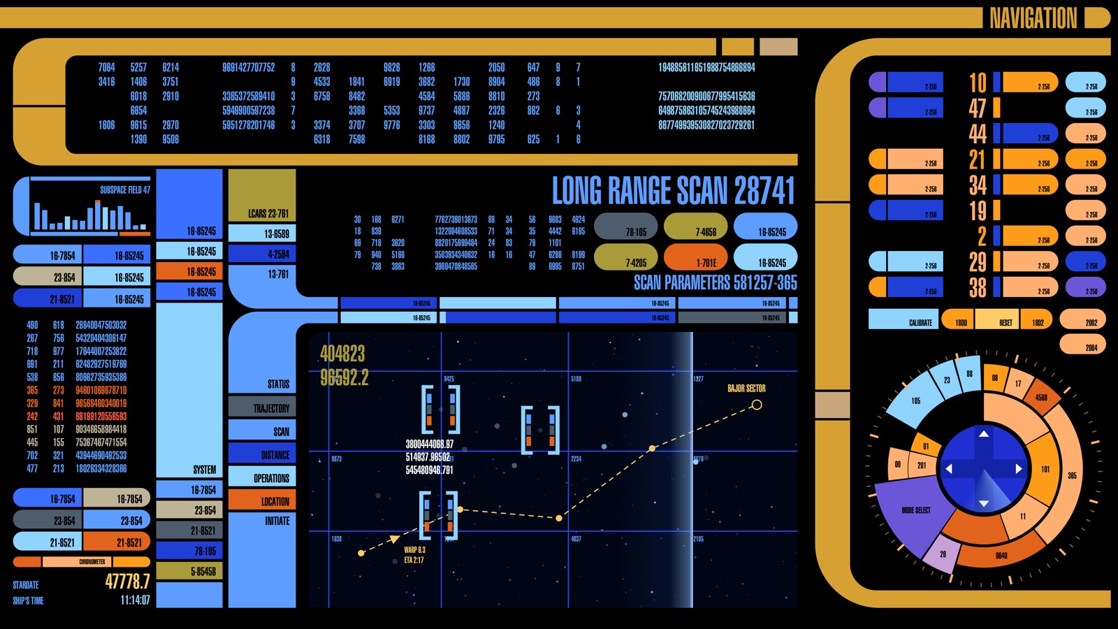 Navigation screen: a long-range scan